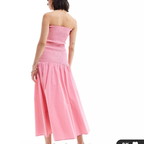 ASOS Design Drop Waist Shirred Dress in Pink - Picture 3 of 3